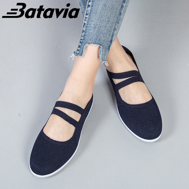 （COD）Batavia Fashion terbaru berkualitas tinggi Sepatu wanita datar Korea sepatu ibu slip-on lembut bernapas nyaman sepatu sekolah wanita hitam A160