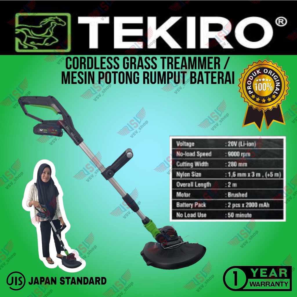 TEKIRO Mesin Potong Rumput Baterai Pemotong Rumput Cordless Grass Trimmer