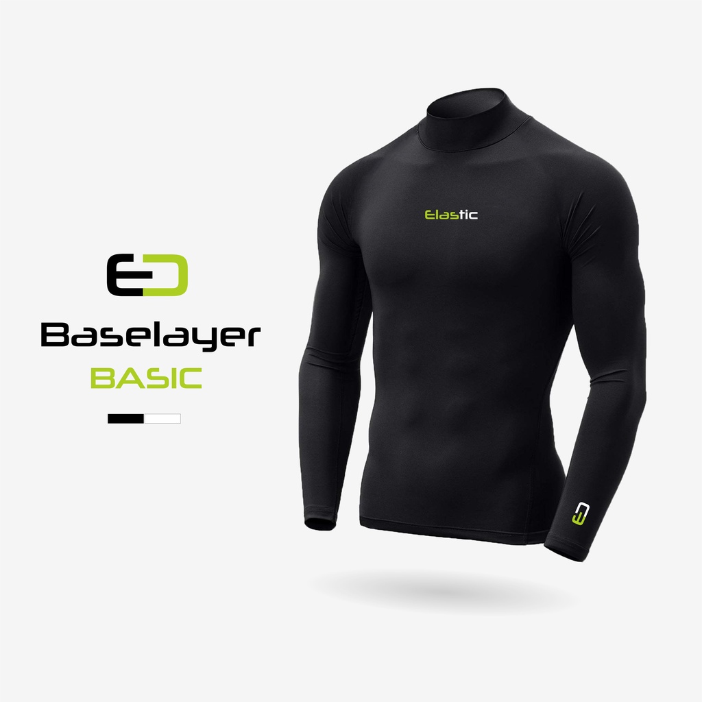 ELASTIC - Baselayer manset BASIC olahraga pria mangset bahan spandex compression sport football renang hitam