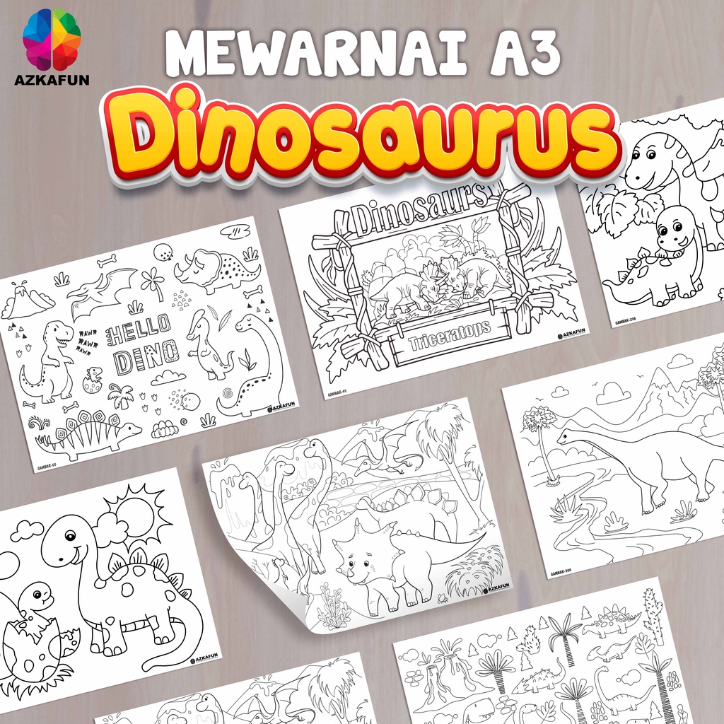 Kertas Mewarnai A3 DINOSAURUS - Mewarnai dino