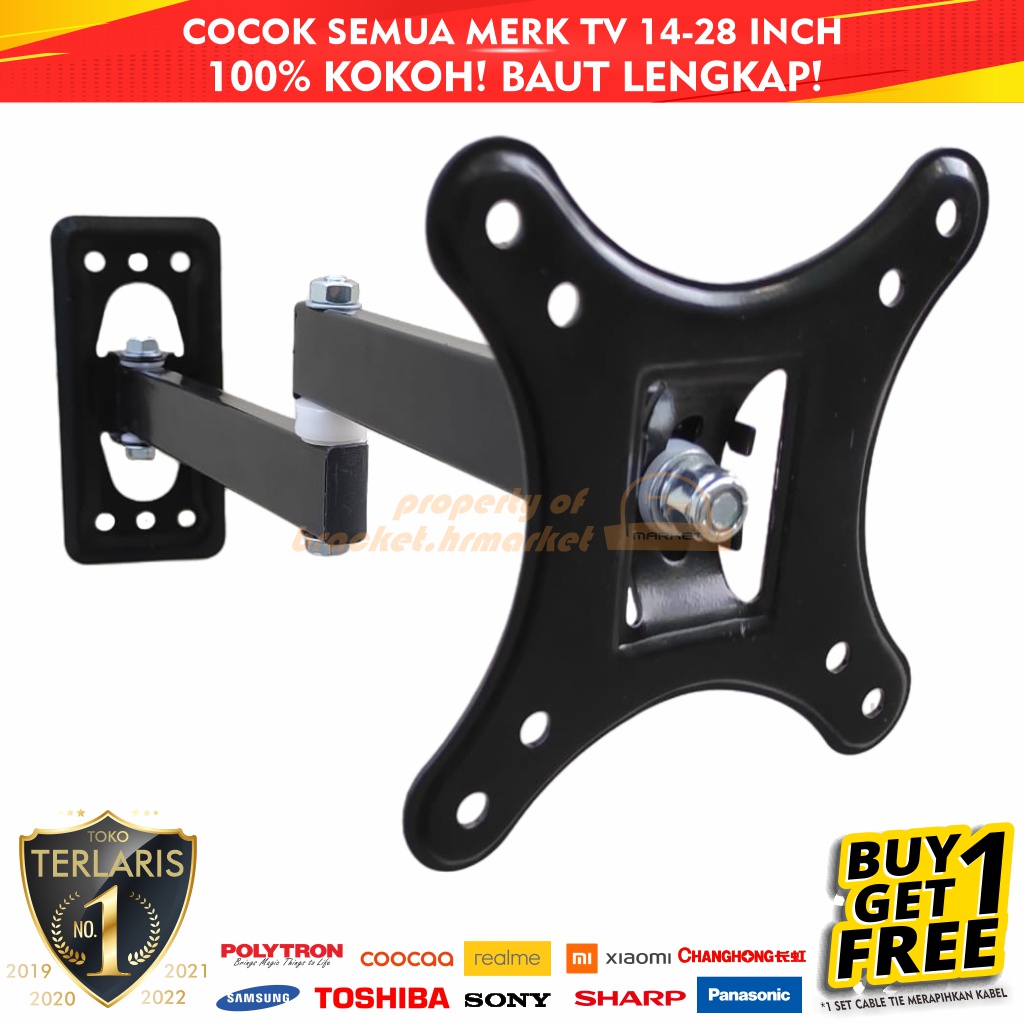 Bracket TV Monitor 24 21 26 17 14 Inch Dijamin Cocok 14 - 28 In 6 Arah Universal Breket TV Briket TV Braket TV Gantungan TV Tembok Tempelan TV Dinding HR1 SWK 1 Lengan