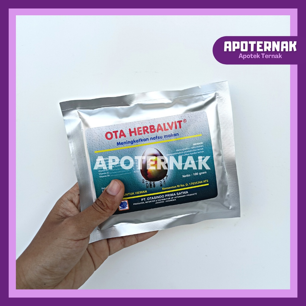 OTA HERBALVIT 100 gr | Penambah Nafsu Makan &amp; Metabolisme Tubuh Unggas | Vitamin B, Kunyit, &amp; Curcuma Temulawak