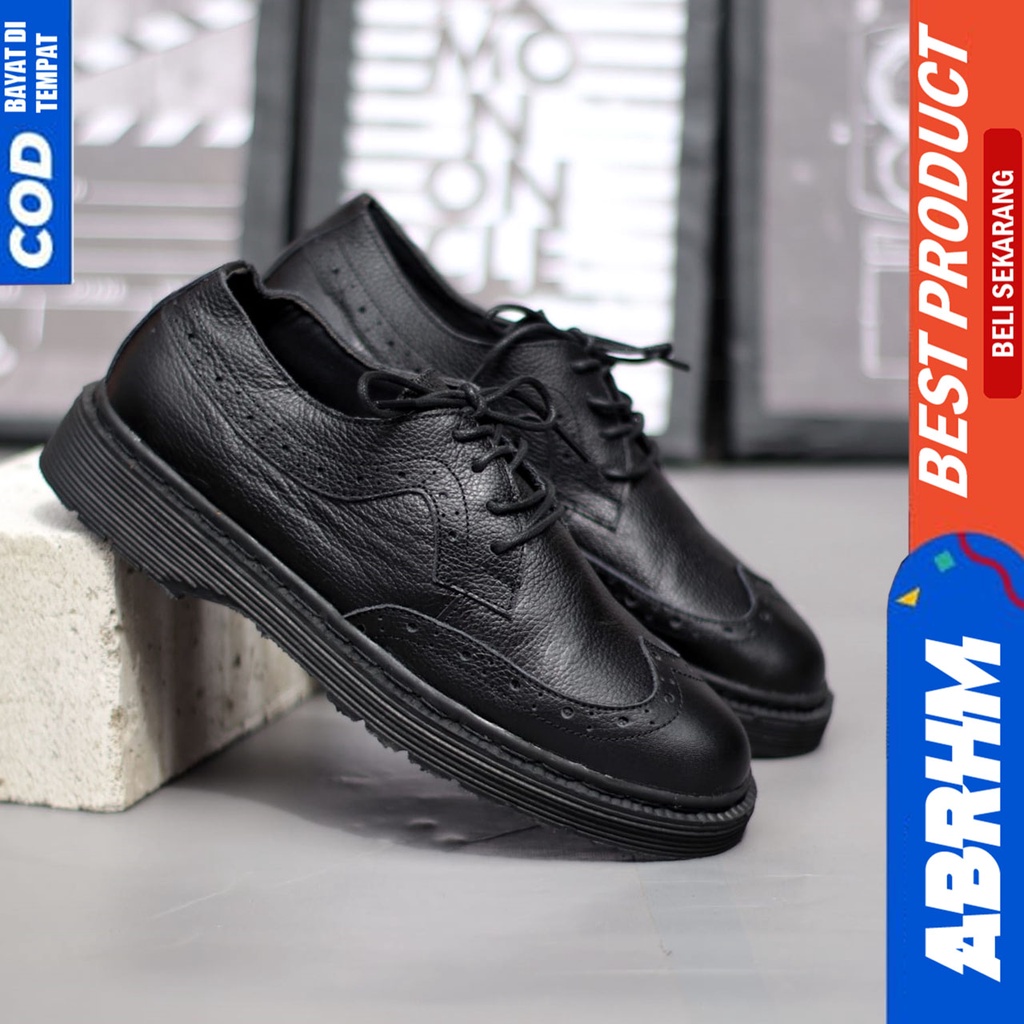 Sepatu Formal Pantofel Kulit Asli Pria Docmart Low Boots Kerja Hitam Abaraham OWING