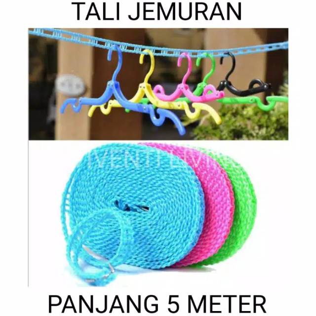 ONLYONE12 Tali Gantungan Baju Tali Jemuran 5 Meter / Tali Tambang Jemur Pakaian / Tali Jemuran Kuat Anti Putus / Clothes Line Laundry Tambang 5M Magic Hanger 5Meter