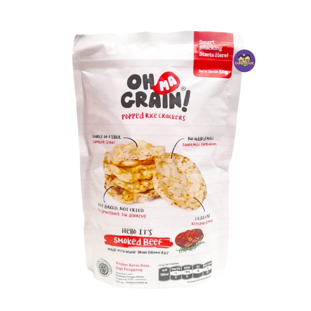 

OH MA GRAIN Popped Rice Crackers Smoked Beef 50gr/Kreker Beras Rasa Sapi Panggang/Camilan Anak NON MSG