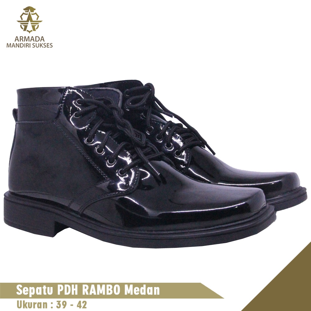 Sepatu PDH Rambo Medan Kulit Mengkilap - Sepatu Kulit Tali Lux