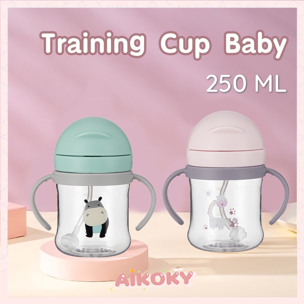 AIKOKY Botol Minum Anak Bayi Training Cup Sedotan Anti Tumpah dan Anti Pecah Baby Sippy Cup 250ML