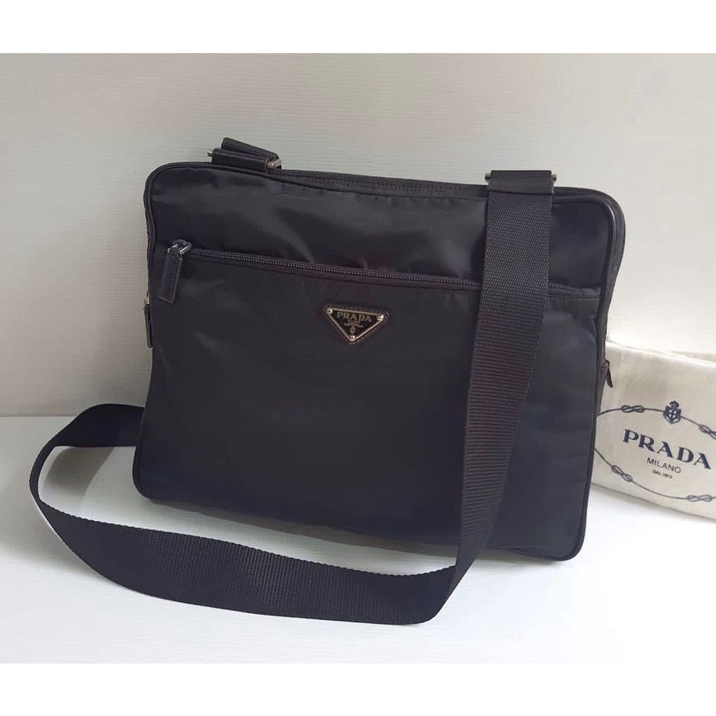 Tas Wanita Authentic Sling Bag Prada Tessuto Unisex in Black Original Branded Preloved
