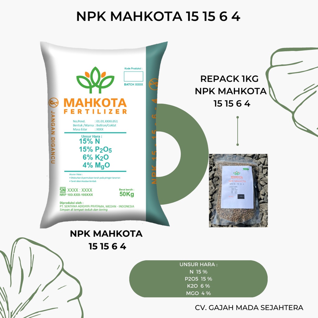 Pupuk NPK MAHKOTA 15-15-6-4 REPACK 1KG