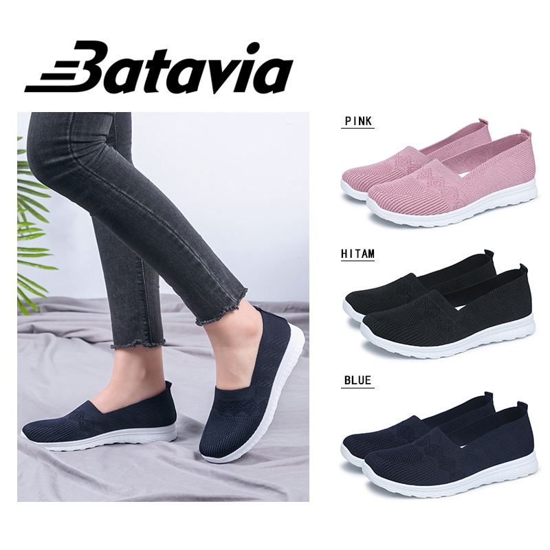 Batavia GROSIR  sepatu ibu sepatu flat rajut sepatu kanvas wanita rajut sepatu wanita sepatu slip on tanpa tali  Sepatu Wanita Sport A166