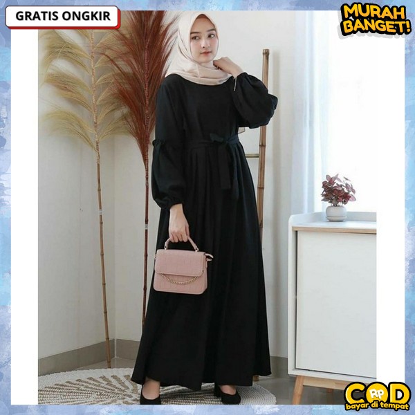Gmis Wnta Mewah Cewek Pesta Kondangan Premium Gamis Polos Hitam Jumbo Idulfitri Bj Games Wanita Musl