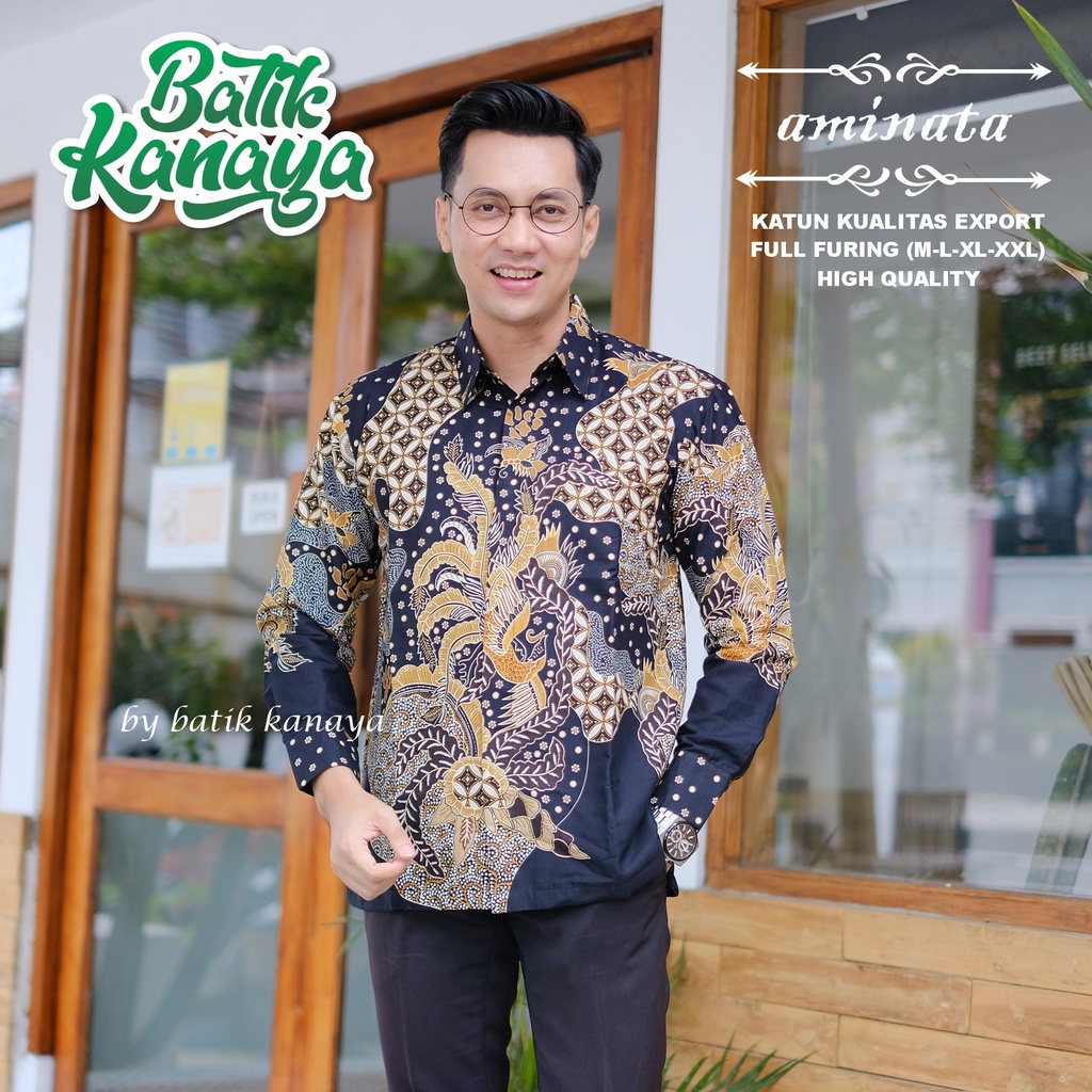 Kanaya - Kemeja Batik Pria Lengan Panjang Full Furing Bahan Katun Kualitas Ekspor AMINATA