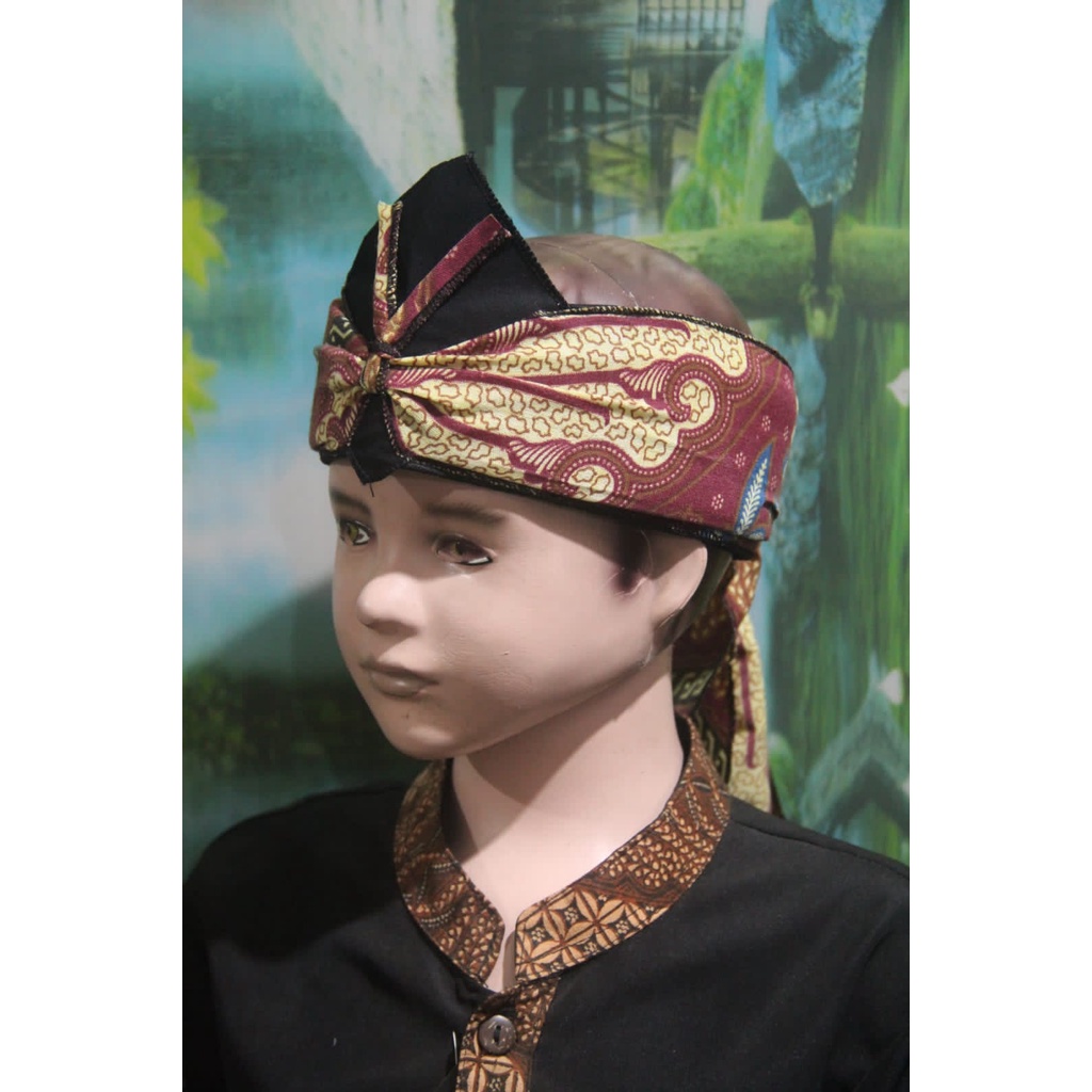 blangkon iket kepala sunda jawa batik tradisional anak atas BOLONG (MARUN)