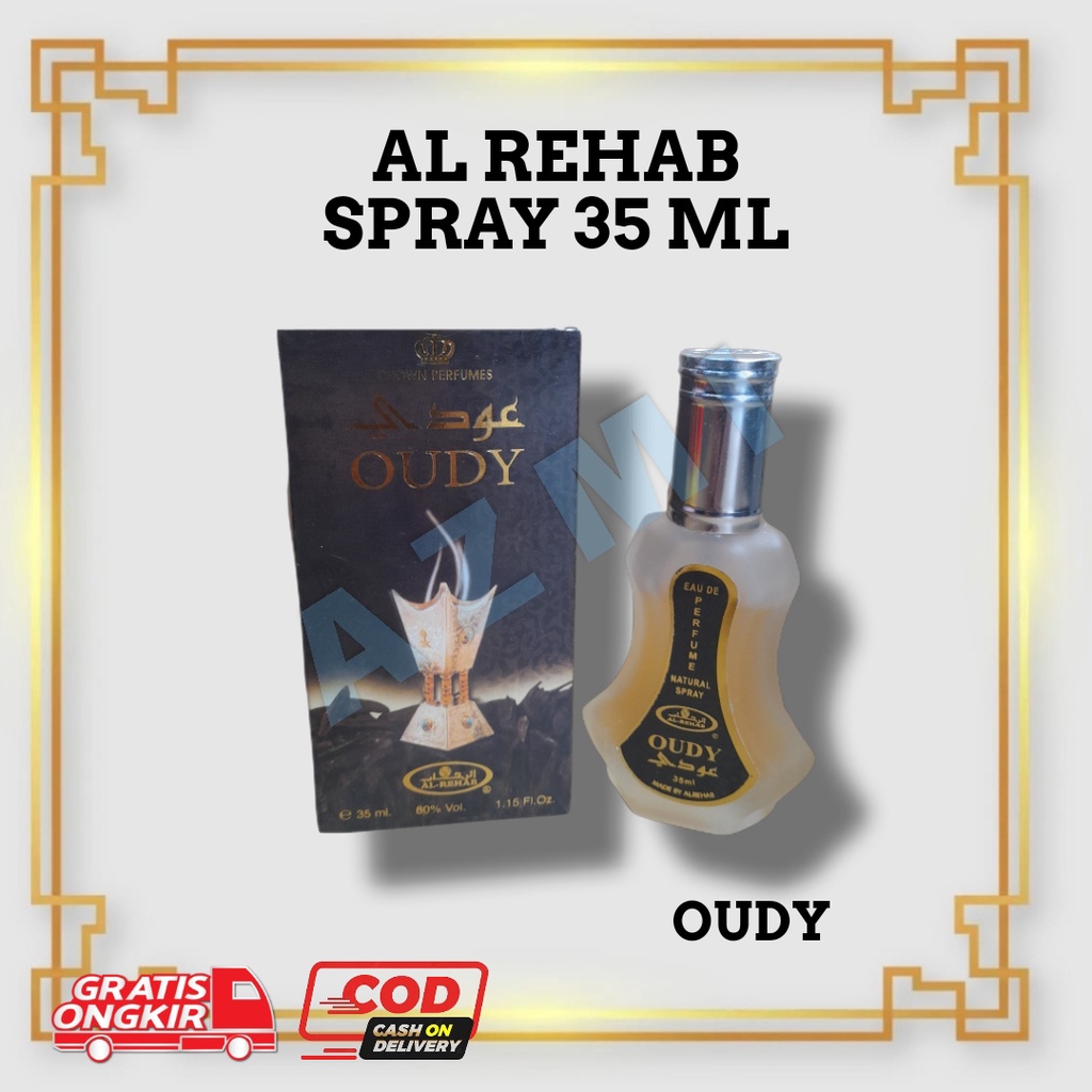 Parfum Al Rehab Spray Oudy 35ml, Original Jeddah/Minyak Wangi Sholat Parfum Pria ar rehab