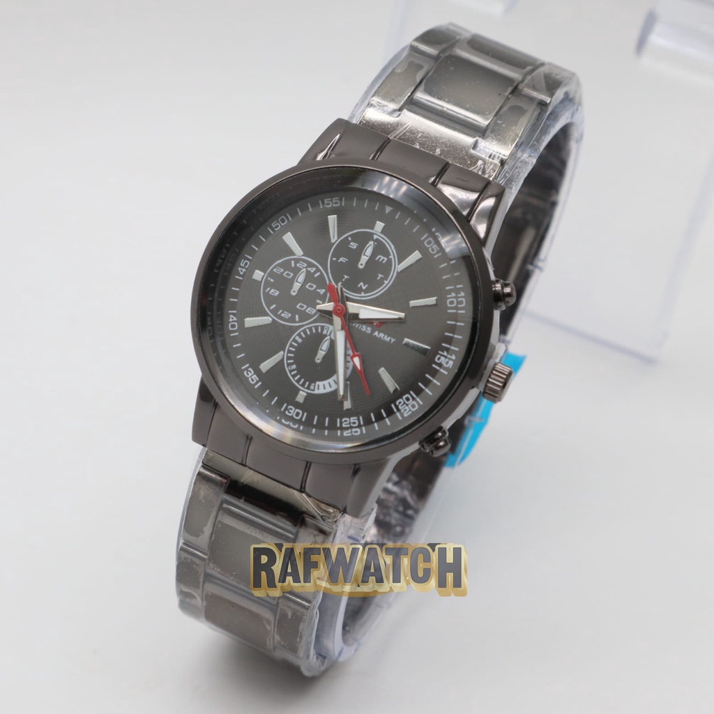 Jam Tangan Pasangan Pria Wanita Analog Casual Rantai Stainless Silver HItam RPA4