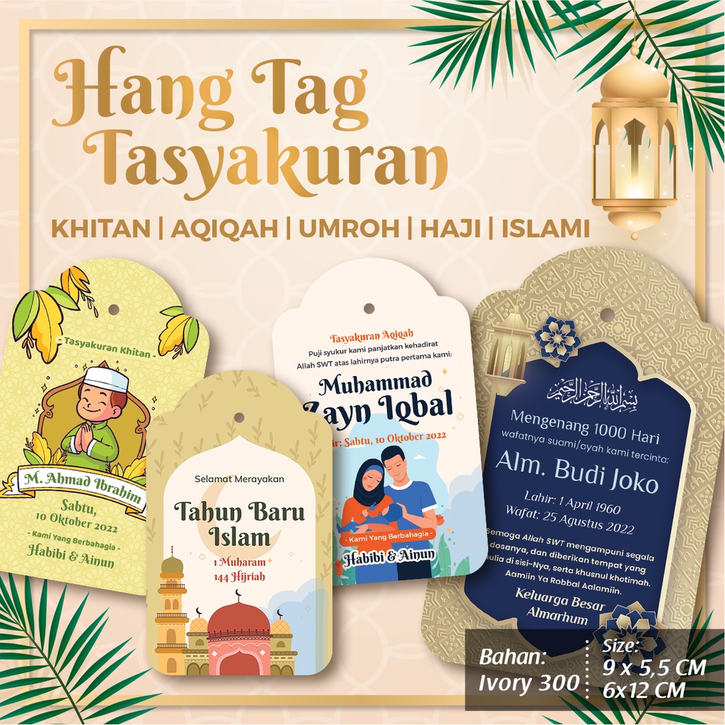 

Hang Tag Tasyakuran/ Aqiqah/ Khitan/ Haji/ Umrah/ Tema Islami