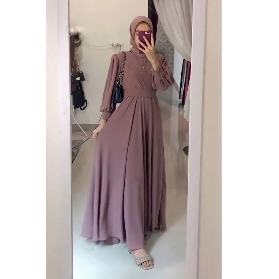 RECOMENDED ORI BERLABEL Gamis Malaysia Outer Ceruty Babydoll Premium Lydia Maxy Aksen Mutiara Terbar