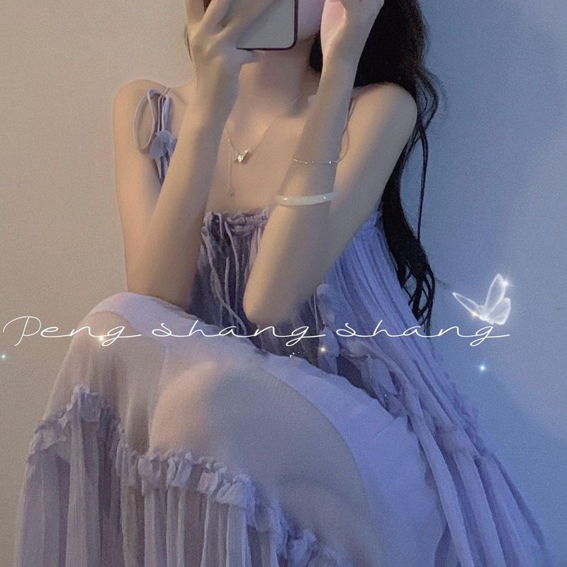 Gaun peri peri super lembut Prancis yang lembut, ceruk desain ceruk rasa resor tepi pantai, gaya gau