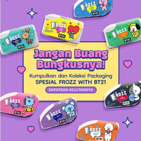 

FROZZ X BT21 permen bebas gula, rendah kalori & dingin menyegarka