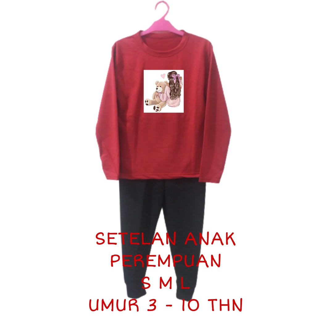 Setelan Anak Perempuan Kaos Lengan panjang dan Celana panjang Terbaru 2022 One Set Baju Tidur Santai Anak Cewek Kekinian Murah Korea Style Size S 3 4 5 Tahun M 5 6 7 Tahun L 8 9 10 Tahun Cewek Boneka bear