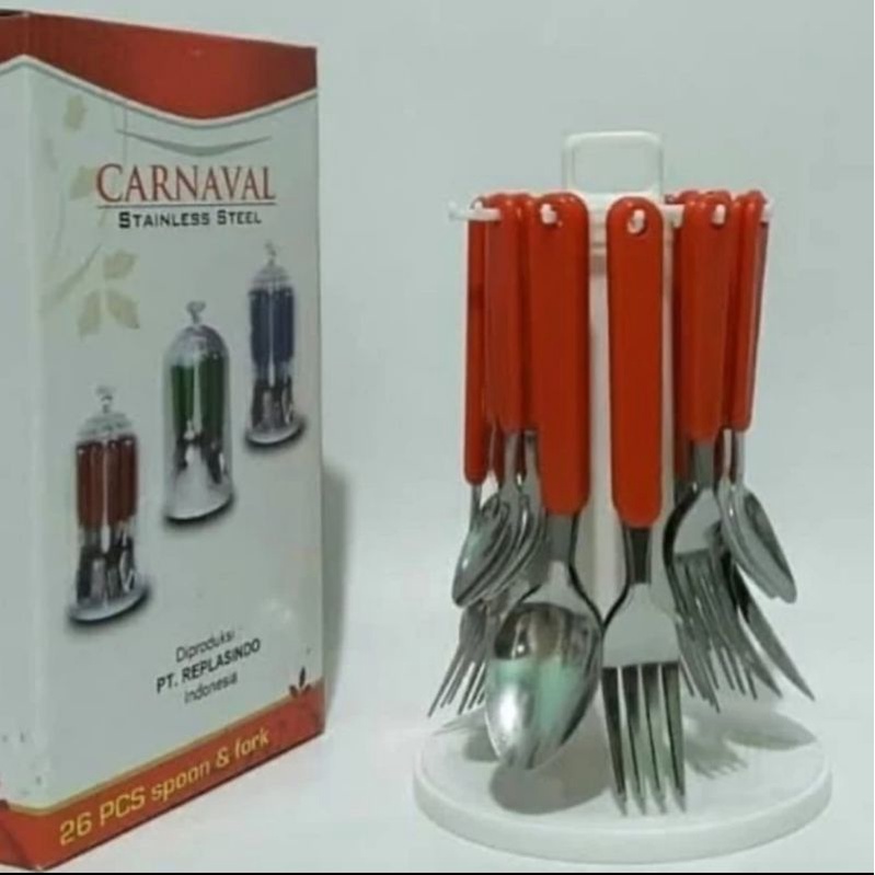 tempat sendok garpu makan set carnaval stainless plus cover / cutlery set carnaval 26pcs