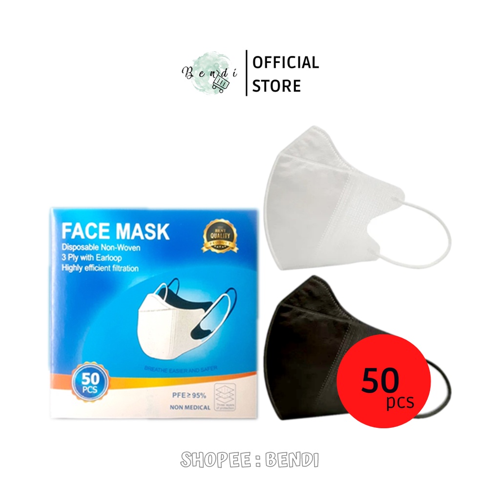 FACE MASK Disposable Non-Woven 3 Ply with Earloop 50 pcs - Masker