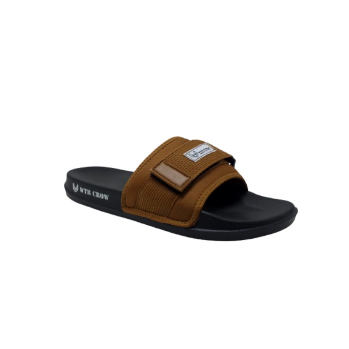Sandal Slide Pria Slip On Simple Ringan Black Tan WTR Crow
