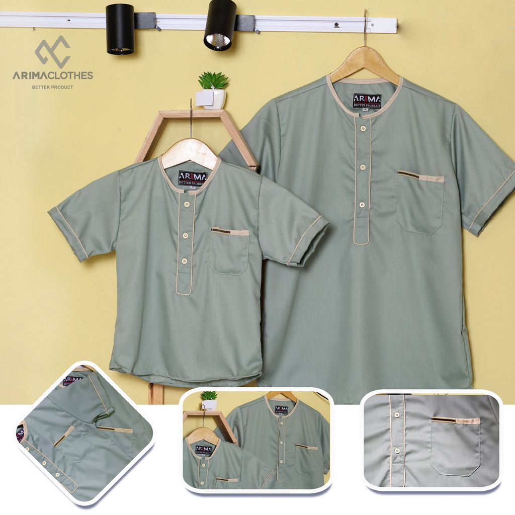 Sage Green Koko Couple Ayah Dan Anak Laki Laki Haza Series - Atasan Muslim Pria
