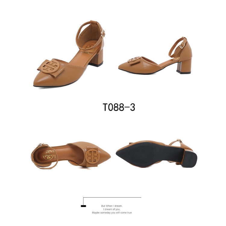 TB Logo Bow Ankle Strap Pump Block Heel T088-3