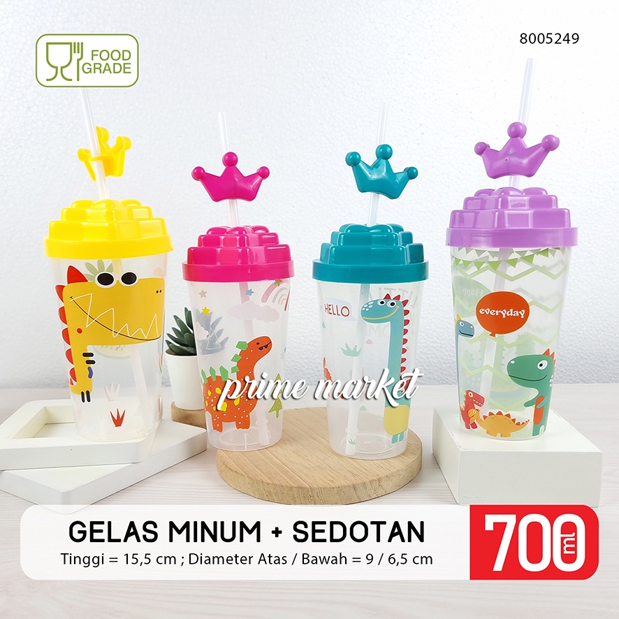 Gelas Anak Sedotan Gelas Minum Anak Gelas Plastik Souvenir Ultah Anak Gelas Dino (8005249)
