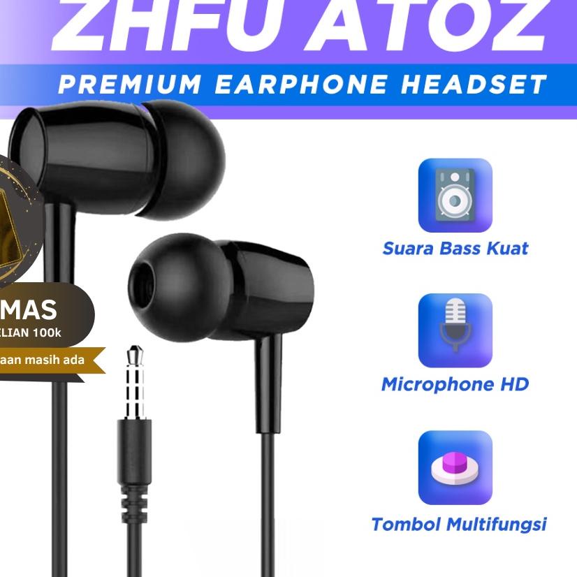 ❇ Zhfu Atoz Premium Earphone Headset Handsfree Heavy Bass ☚