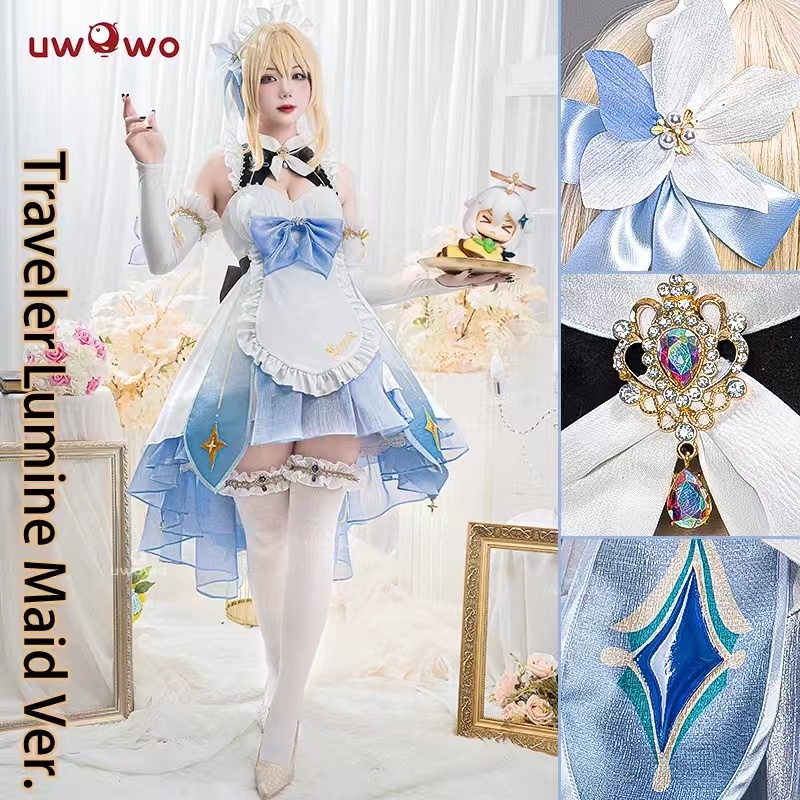 PRE-SALE UWOWO Game Genshin Impact Fanart Lumine Maid Ver Cosplay Costume Traveler Lumine Cosplay Ma