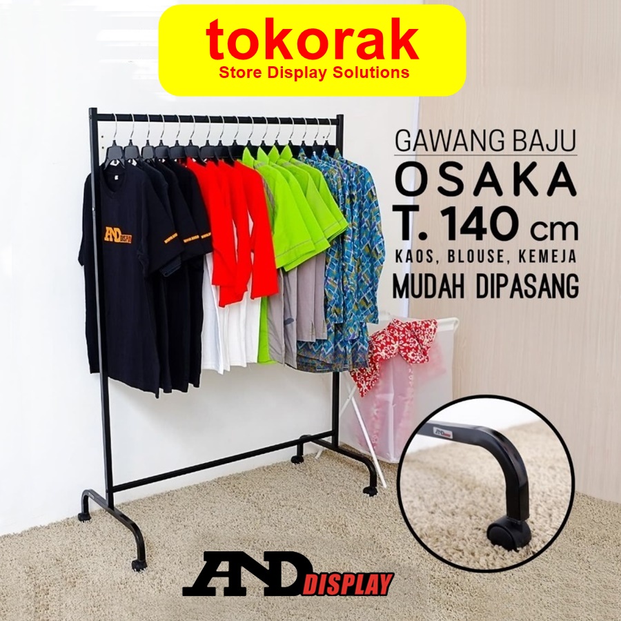 GAWANG BAJU OSAKA T 140 CM BERODA HITAM RAK GANTUNGAN JEMURAN