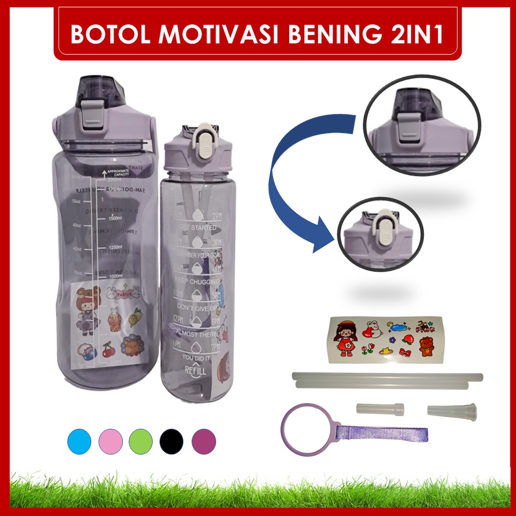 DEOSOFFICIAL -- BOTOL MINUM VIRAL MOTIVASI BENING 2IN1 KAPASITAS 2L DAN 1L ML-BM312