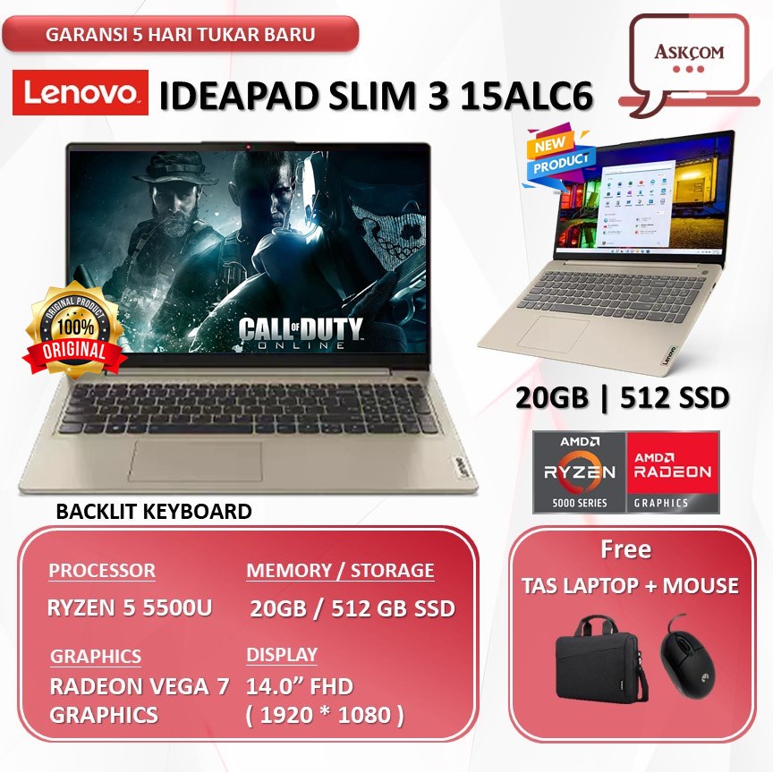 Laptop Lenovo Ideapad SLIM 3 15 Ryzen 5 5500U 20GB 512SSD VEGA7 15.6&quot;FHD W11