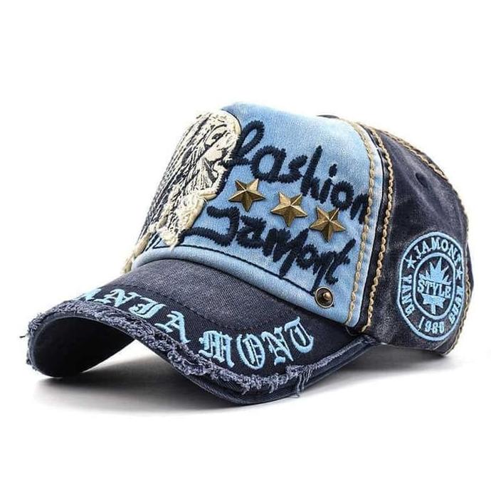 Topi Snapback Topi Sobek Vintage Punk Jeans Gembel Jamont Mode Jins