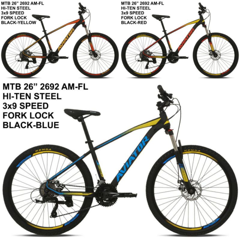 Sepeda MTB Aviator ET-2692 AM Ukuran 26 Inch 3×9 Speed Fork Lock Alloy