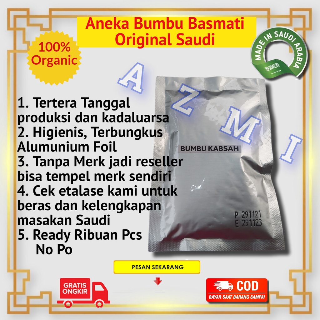 Bumbu Nasi Kebuli isi 15 gram / Bumbu Nasi Kebuli INSTAN Non MSG Untuk 1kg / 2 liter beras