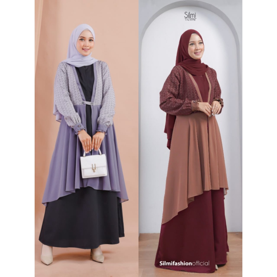 AZIZAH DRESS MAROON BY SILMI FASHION BAHAN KATUN MADINA JAGUARD CERUTY BABYDOLL BAJU BUSANA MUSLIM W