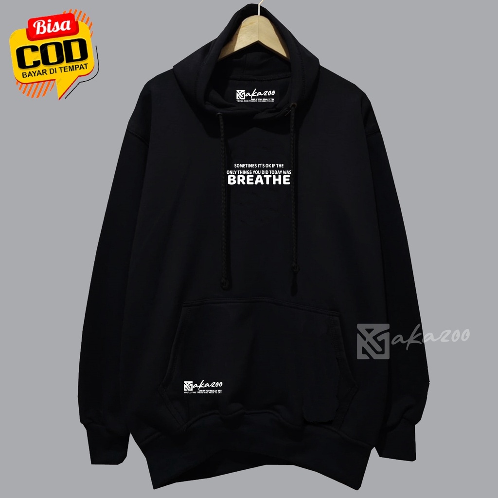 switer distro pria original bandung AKAZOO warna hitam sometimes its ok if the my  BREATHE sweater oversize wanita korean style hoodie polos jumbo oversize murah hodie cowok distro simple keren  hoodi pria terbaru 2021 umisex m l xl xxl premium  akazoo