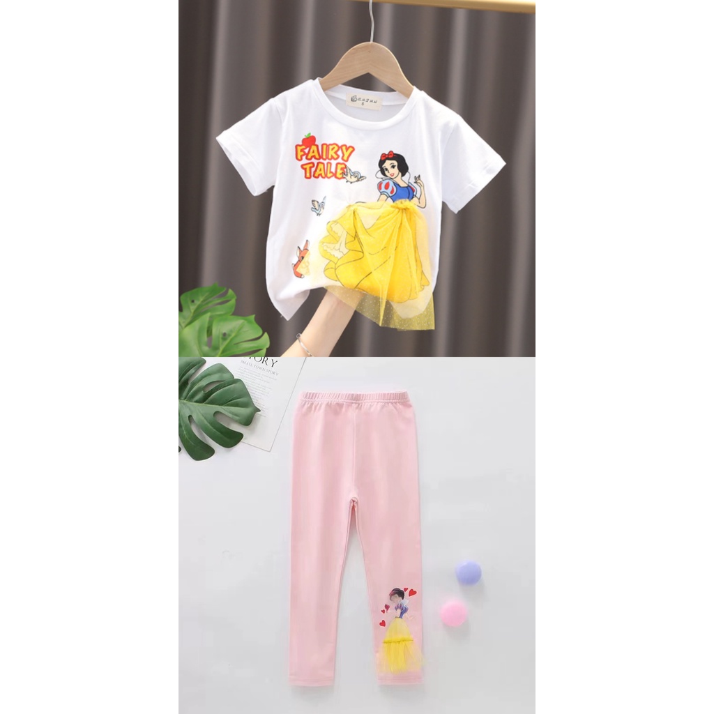 Baju Kaos Princess Anak Perempuan Elsa Frozen Snow White Mermaid