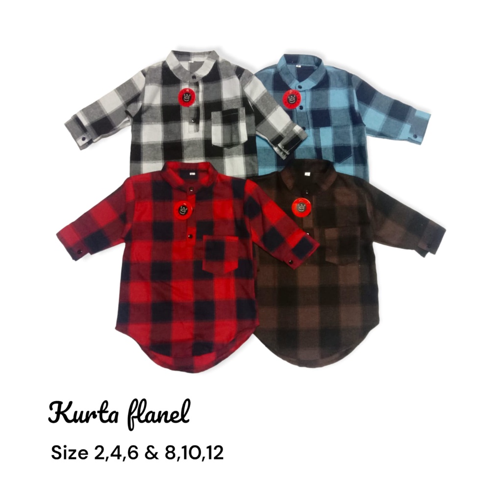 Kemeja Kurta Flanel Anak Laki-Laki Kemeja Koko Anak Laki-Laki 1-10 Tahun
