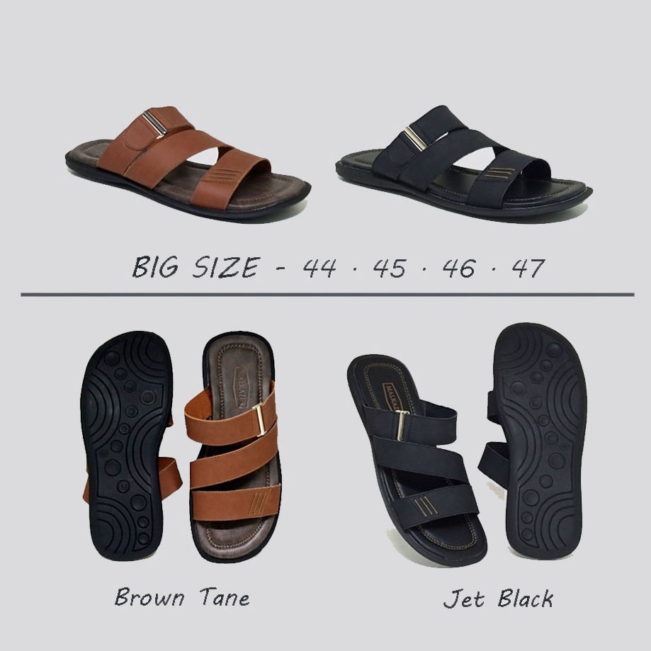 DAIZEN FOOTWEAR | Sandal Pria Big Size Slide Leather / Sendal Flat Cowok Ukuran Besar Jumbo 44 45 46 47