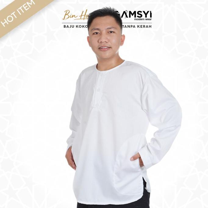 BAYAR DITEMPAT Baju Koko Putih Polos Dewasa/Baju Koko Tanpa kerah XXL /BAJU KOKO PRIA/BAJU KOKO DEWA