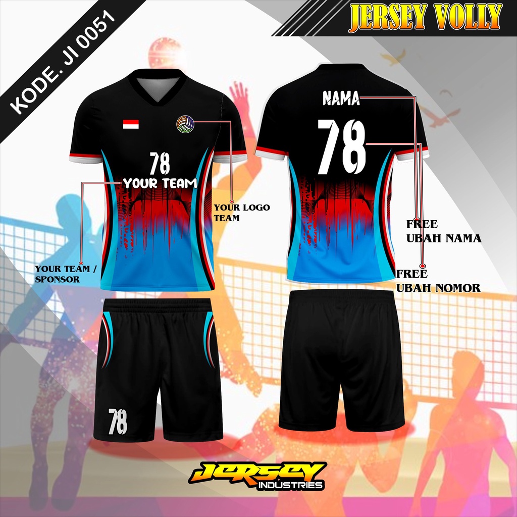 Jersey Voli Full Printing, Baju Jersey Team Volly Desain Keren, Bisa Ubah Nama Dan Nomor, Bisa COD