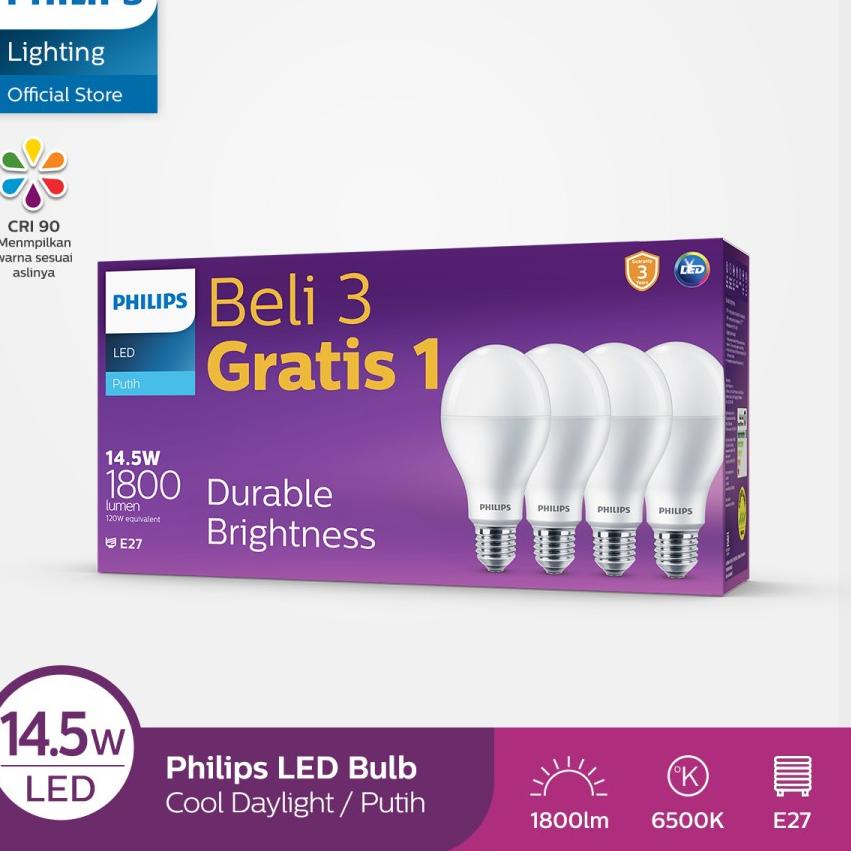 Terbaru 3.3 Philips Multipack LEDBulb 14.5W E27 6500K 230V Putih