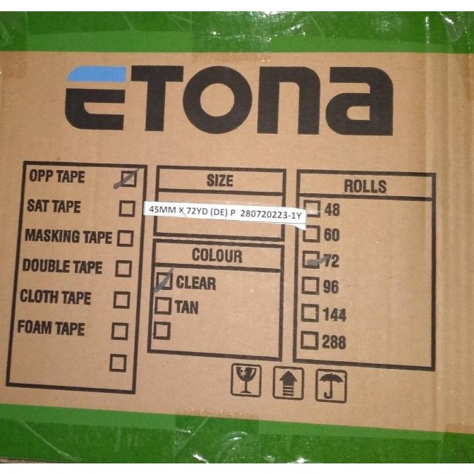 

Etona lakban 2 inch, 45 mm 72 yard. 1 KARTON HARGA SPESIAL