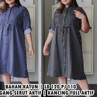 DRESS SALUR WANITA UKURAN JUMBO LD 120 cm / Dress motif garis XXXL / DRESS CASUAL JUMBO