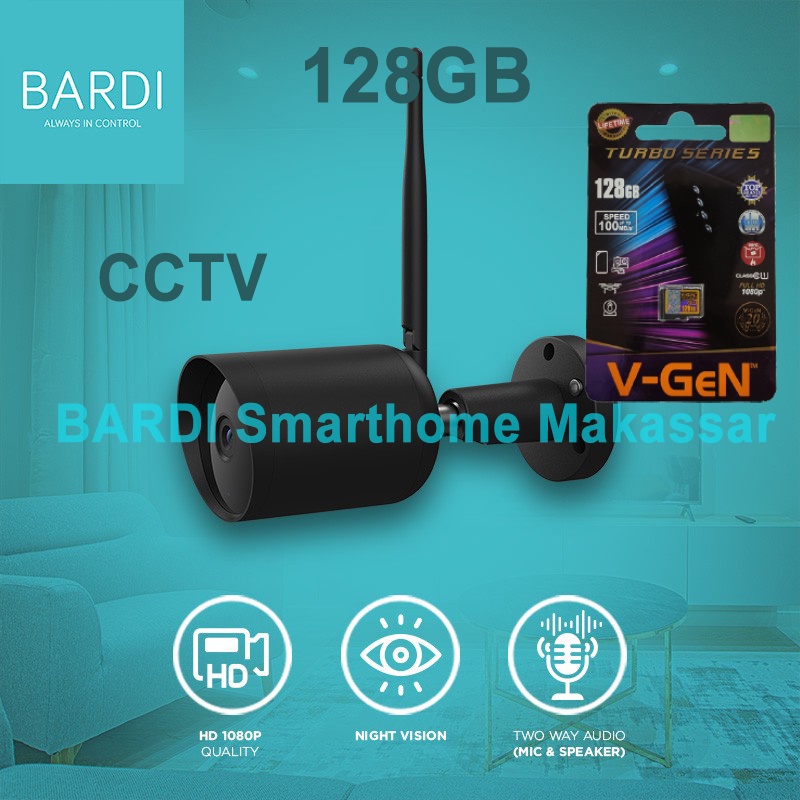 BARDI Outdoor IP Camera CCTV Wifi Mic Speaker + 128 Gb VGEN Micro SD