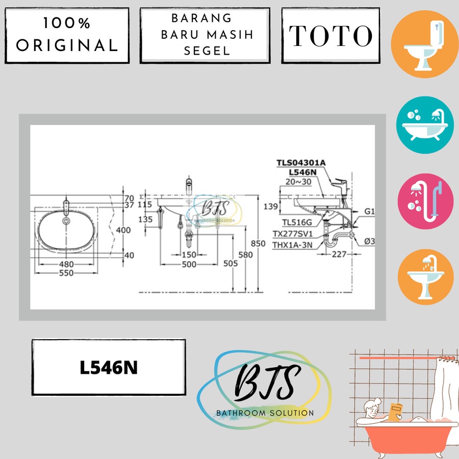 Wastafel meja TOTO L546N / L 546 N / L546 N / L 546N / L546N / L546 - BODY ONLY